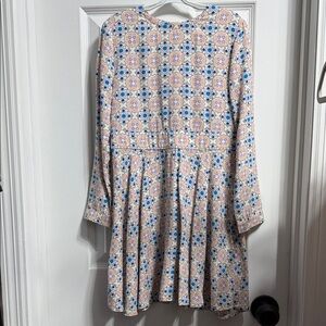 Copper Key Geometric Long Sleeve Dress - Pink and Blue